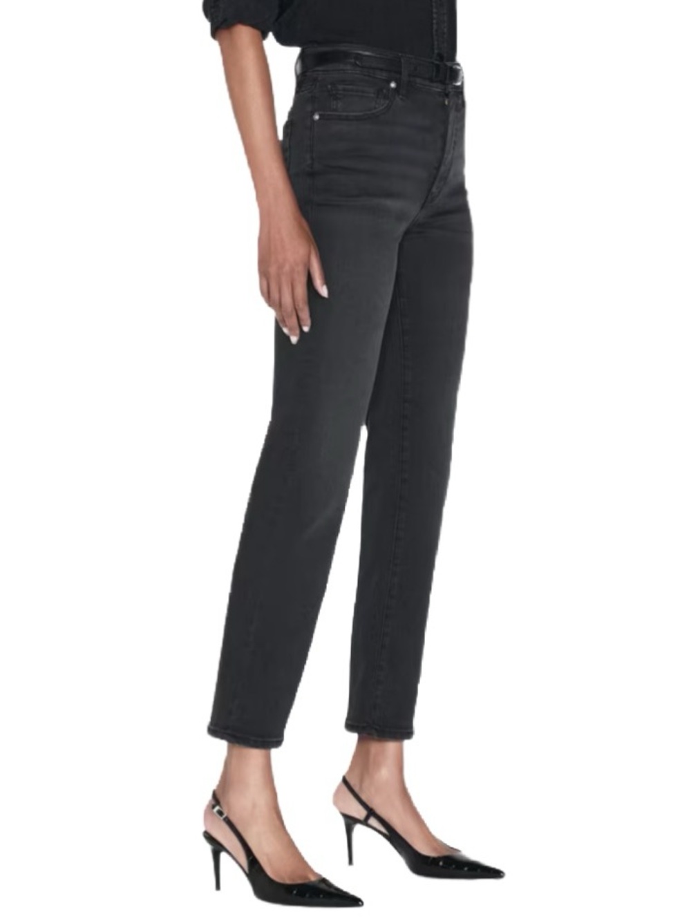 Frame Denim High Rise Straight Leg Jeans in Black Wash Size 27